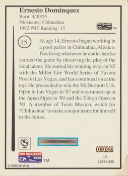 1993 Pro Billiards Tour #15 Ernesto Dominguez Back